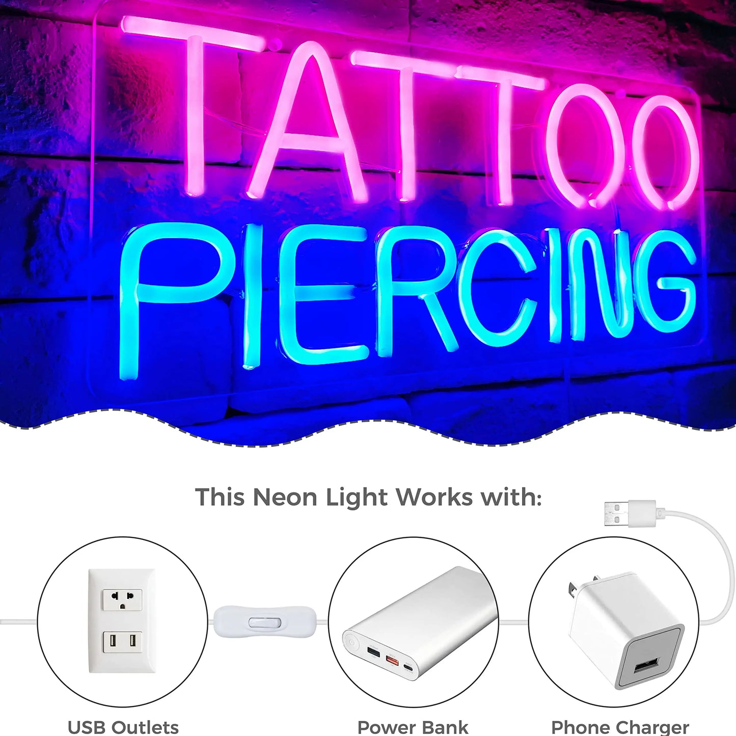 Tattoo Piercing Neon Light Wall Sign for Tattoo Salon Studio Shop LED Fun Wall Art Decor for Business Stores Display Man Cave