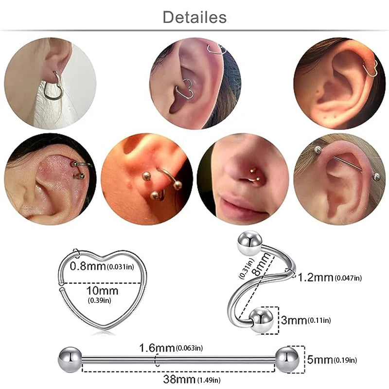 60PCS Body Piercing Tool Kit 14G Disposable Professional Body Self Piercing Kits Clamp Gloves Tools Ear Lip Nose Navel Piercings