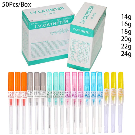 50pcs Disposable Professional I.V. Catheter Cannula Piercing Sterile Needle 14G 16G 18G 20G 22G Supply Ear Nose Nombril Mamlon