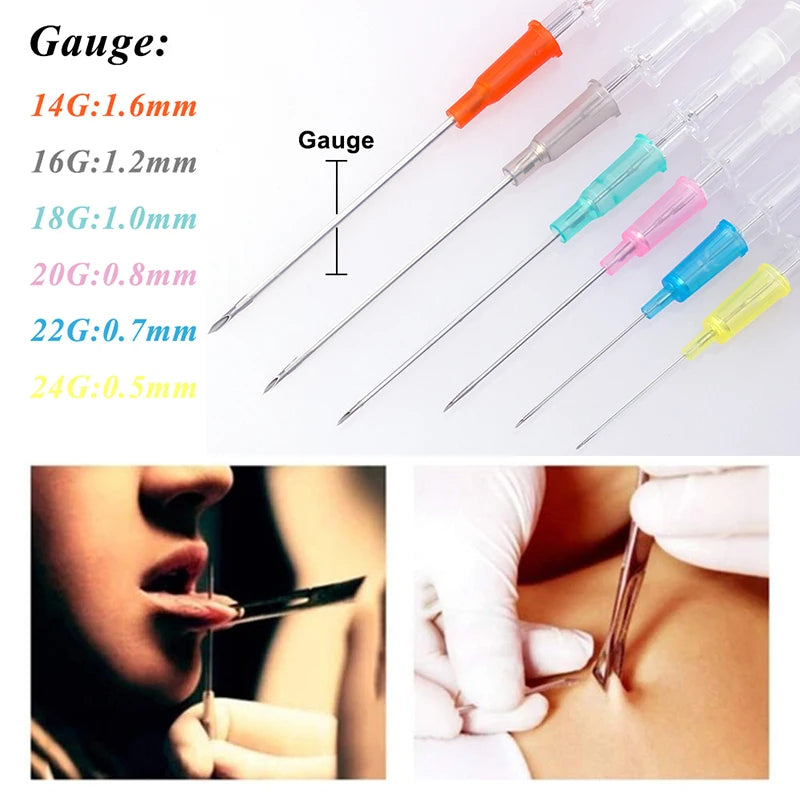 50pcs Disposable Professional I.V. Catheter Cannula Piercing Sterile Needle 14G 16G 18G 20G 22G Supply Ear Nose Nombril Mamlon