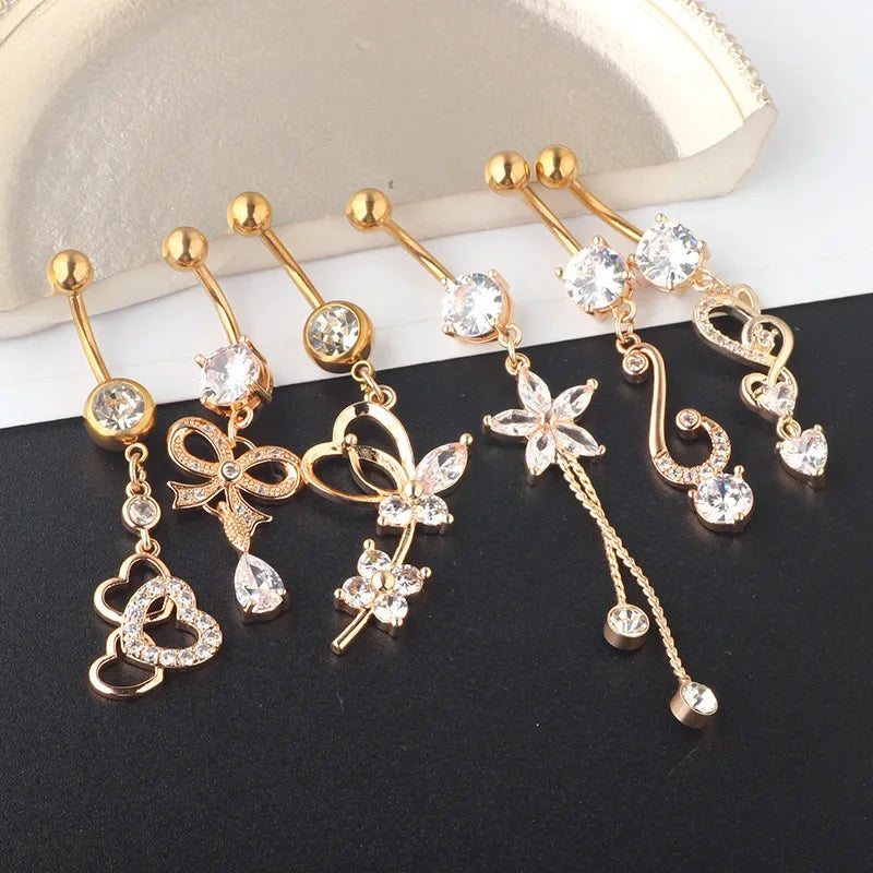 Stainless Steel Flower Belly Piercing Set 14G Butterfly Belly Button Ring Bulk Sexy Navel Piercing Bar Pack Lotus Belly Ring Lot
