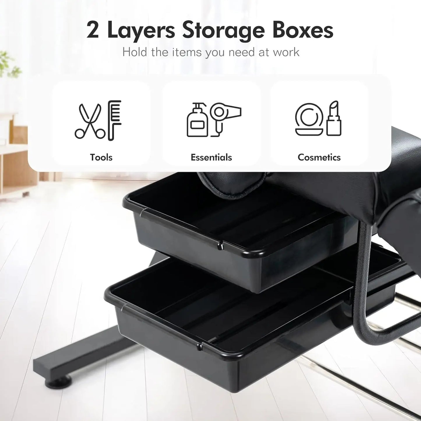 Tattoo Chair for Clients,Adjustable Facial Massage Spa Salon Bed Eyebrow Chair,Folding Lash Bed w/ Stool,Storage Box,Light Black
