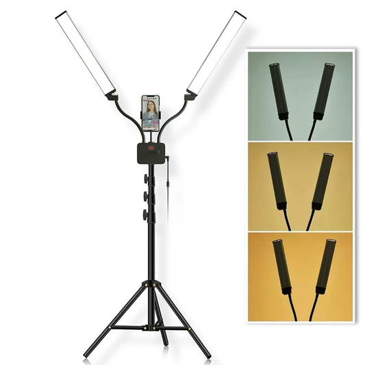 Double Arms LED Fill Light Photo Studio Long Strips LED Ring Lamp with Tripod LCD Screen 3200-5600K Photographic Selfie Lighting