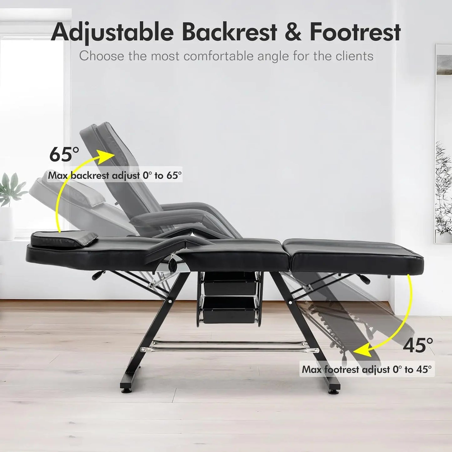 Tattoo Chair for Clients,Adjustable Facial Massage Spa Salon Bed Eyebrow Chair,Folding Lash Bed w/ Stool,Storage Box,Light Black