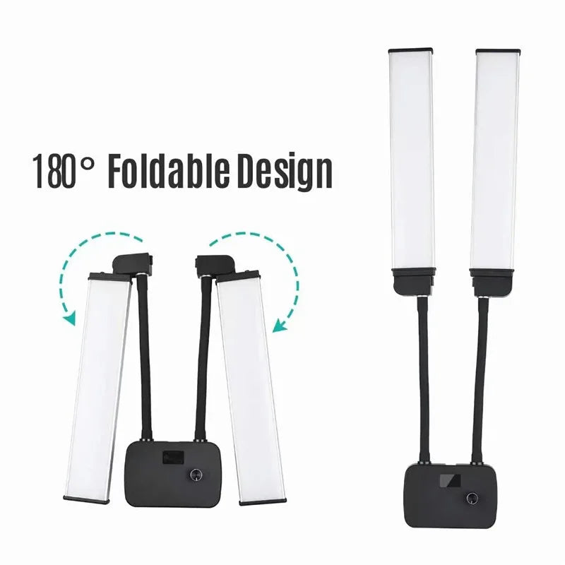Double Arms LED Fill Light Photo Studio Long Strips LED Ring Lamp with Tripod LCD Screen 3200-5600K Photographic Selfie Lighting